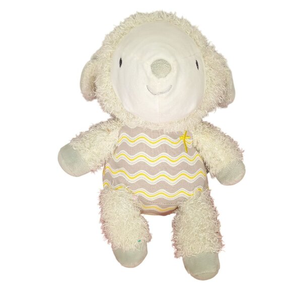 Hallmark 12" Precious Lamb Cross Stuffed Animal Plush Gray Yellow Chevron - Picture 1 of 7